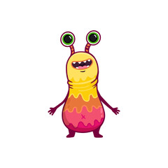 Wall Mural - Cute cartoon monster on white background. Monster Icon. Happy Alien. Doodle Funny monster with pink color. Vector illustration