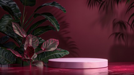 Poster - Minimal geometric forms rendered in 3D. Pink podium for your design. AI-generated rendering.