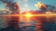 © Maxim Borbut - On a rhythm cloud background, a beautiful sunrise over the sea reveals a calming rainbow.