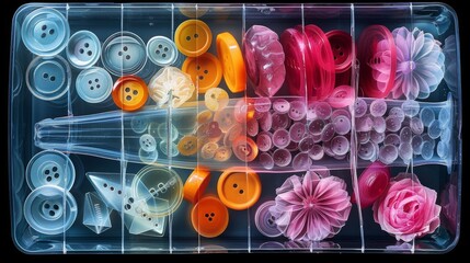 Poster - X-ray scan of a jar of buttons, revealing the shapes and colors.