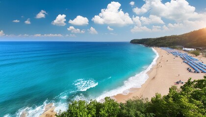 Wall Mural - top view of blue aqua sea water sea wave and beach in summer display