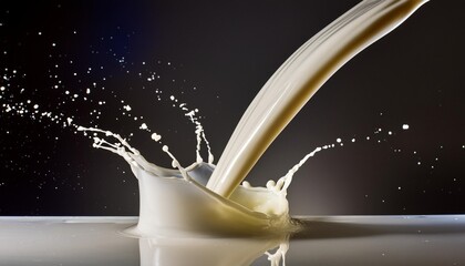 Wall Mural - isolated of pouring milk with splash and drops