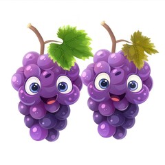 Wall Mural - funny 3D grape branches with eyes and smile in cartoon style isolated on white background