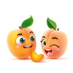 Wall Mural - funny 3d peaches with eyes and smile in cartoon style isolated on white background