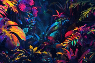 Wall Mural - The tropical jungle is vividly colored and has epic design elements, generating AI.