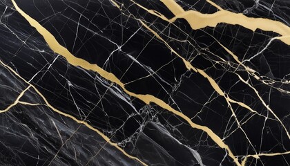 Wall Mural - dark natural black marble stone with golden veins slab vitrified high glossy texture marble generative ai