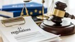 © Generative ART - Stack of Documents with AI Regulations Text and Gavel on Desk