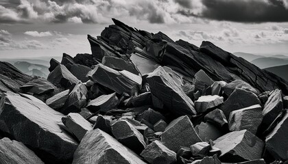 Wall Mural - black white rock texture dark gray stone granite background for design rough cracked mountain surface close up crumbled