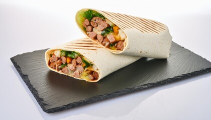 Wall Mural - a delicious burrito filled with minced meat and vegetables fast food white background isolated generative ai