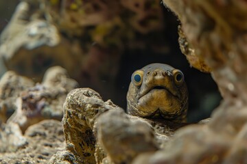 Poster - Moray eel hiding in coral reef