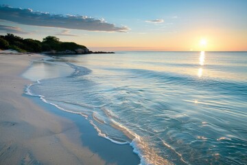 Poster - Ocean waves gently lapping on a secluded beach at sunrise