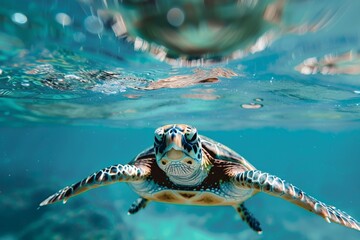 Poster - Sea turtle swimming in turquoise ocean water
