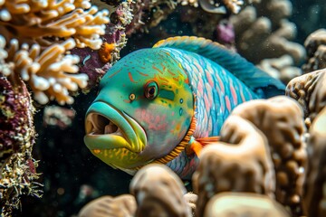 Poster - Tropical fish swimming through coral reef