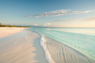 Wall Mural - Gentle wave rolling on the beach at sunset with golden light