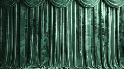 Wall Mural - Collection of elegant long green velvet curtains with pleats on background