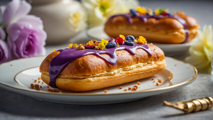 Canvas Print - Beautiful eclairs on a plate delicious