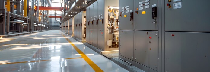 Wall Mural - Overview of low voltage switchgear installation at a modern power plant