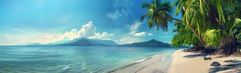 Wall Mural - panorama of tropical beach with coconut palm trees