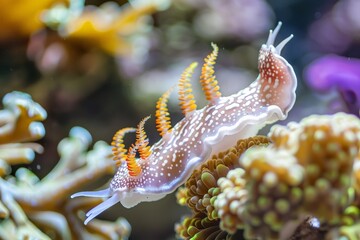 Poster - Nudibranch crawling on a tropical coral reef