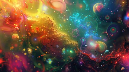 Wall Mural - The Quirky Quasar: A vibrant, psychedelic wallpaper featuring swirling galaxies and playful shapes