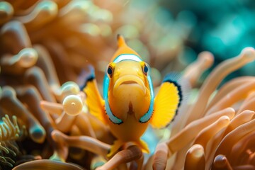 Poster - Ocellaris clownfish swimming through anemone in coral reef