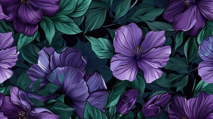 Poster - Vintage Decor Pattern Green Seamless Summer Design Purple Isolated Fabric Pattern for Wrapping Hand Drawn Dark Fashion Print