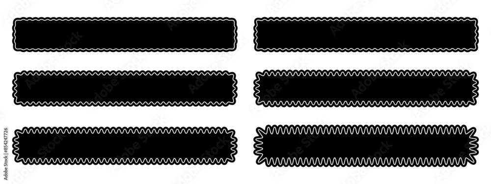 Set of long rectangle forms with wavy borders. Wiggly rectangular ...