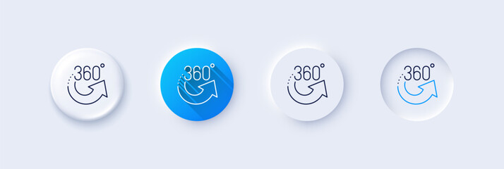 Wall Mural - 360 degrees line icon. Neumorphic, Blue gradient, 3d pin buttons. VR simulation sign. Panoramic view symbol. Line icons. Neumorphic buttons with outline signs. Vector