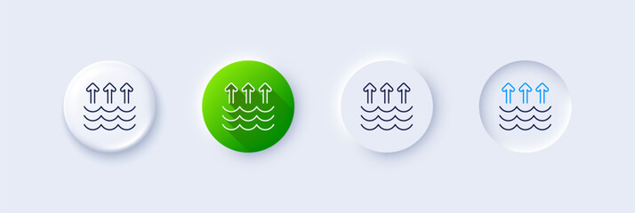 Wall Mural - Evaporation line icon. Neumorphic, Green gradient, 3d pin buttons. Global warming sign. Waves symbol. Line icons. Neumorphic buttons with outline signs. Vector