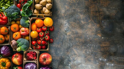 Wall Mural - A wooden table adorned with a colorful array of fruits and vegetables, showcasing local food ingredients for wholesome recipes and natural whole foods AIG50