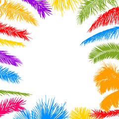 Wall Mural - Background with colored palm leaf. hand drawing. Not AI. Vector illustration