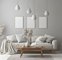 Wall Mural - posters on the wall in a modern Scandinavian interior setting ai generative