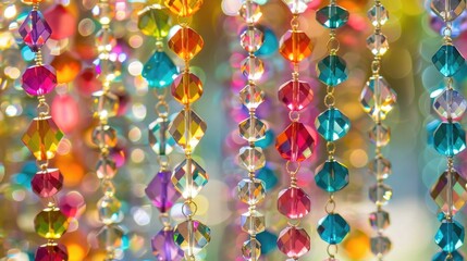 Wall Mural - Vibrant curtain of crystal beads hanging on strings , home decor, colorful, decoration, window treatment, beads, decor, shimmering, interior design, bohemian, elegant, stylish