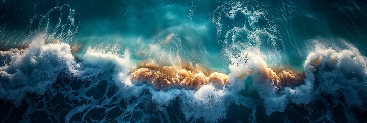 Wall Mural - Aerial View of Ocean Waves Breaking and Foaming