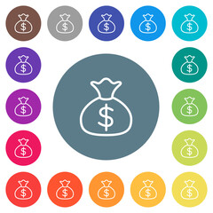 Wall Mural - Money bag dollar outline flat white icons on round color backgrounds