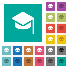 Sticker - Graduation hat solid square flat multi colored icons