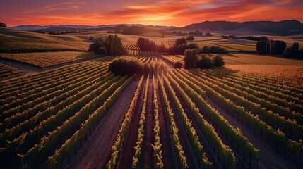 Wall Mural - Aerial view of a sunset in the countryside in South Wales, UK