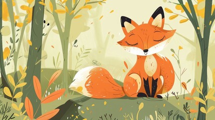 Wall Mural - A charming illustration featuring a fox in cartoon style