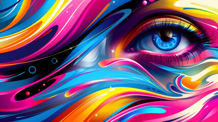 Wall Mural - Digital Graffiti Glam: Combine street art and high fashion in a digitally graffitied portrait