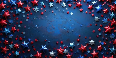 Red And Blue Stars On Blue Background For Fourth Of July Celebration. Generative AI