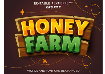 Fototapete - honey farm text effect, font editable, typography, 3d text for games. vector template