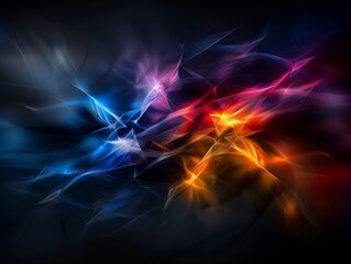 Poster - Abstract light painting with vivid colors of blue, pink, and orange on a dark background, creating a dynamic and surreal visual effect.