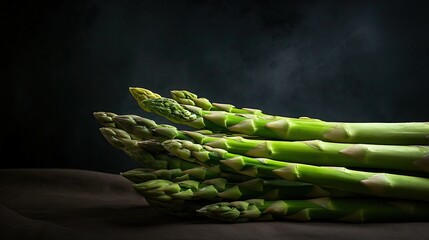 Wall Mural - Bunch of fresh green asparagus spears on dark background.