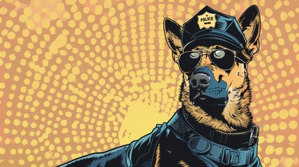 Wall Mural - Vector illustration of police dog in uniform. Comic book.