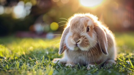 Canvas Print - Cute rabbit on outdoor lawn.