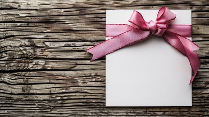 Card and ribbon on wooden surface