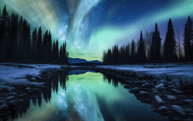 Wall Mural - alaska kobuk valley national park green aurora reflections on river