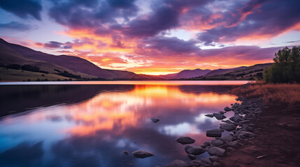 Poster - Vibrant Sunset Over Lakeside