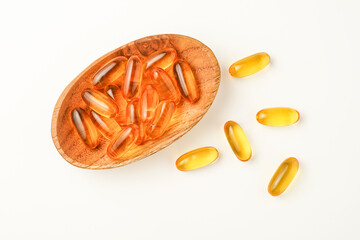 Fish oil capsules with omega 3, omega 9, vitamin D, vitamin E, Cod liver oil, evening primrose oil, borage