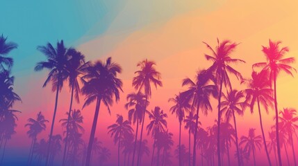 Wall Mural - A breathtaking sunset scene with palm trees in the foreground, the sun setting in the background, casting a warm glow on the sky and creating a peaceful atmosphere AIG50